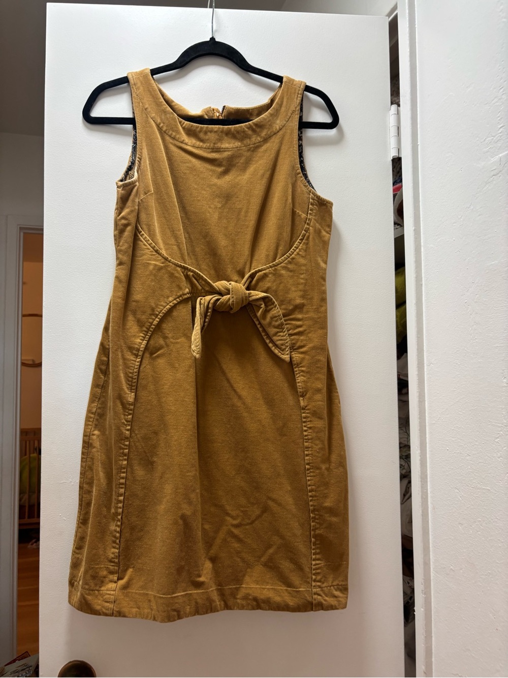 Mustard Tie-Front Sleeveless corduroy Dress - Women's